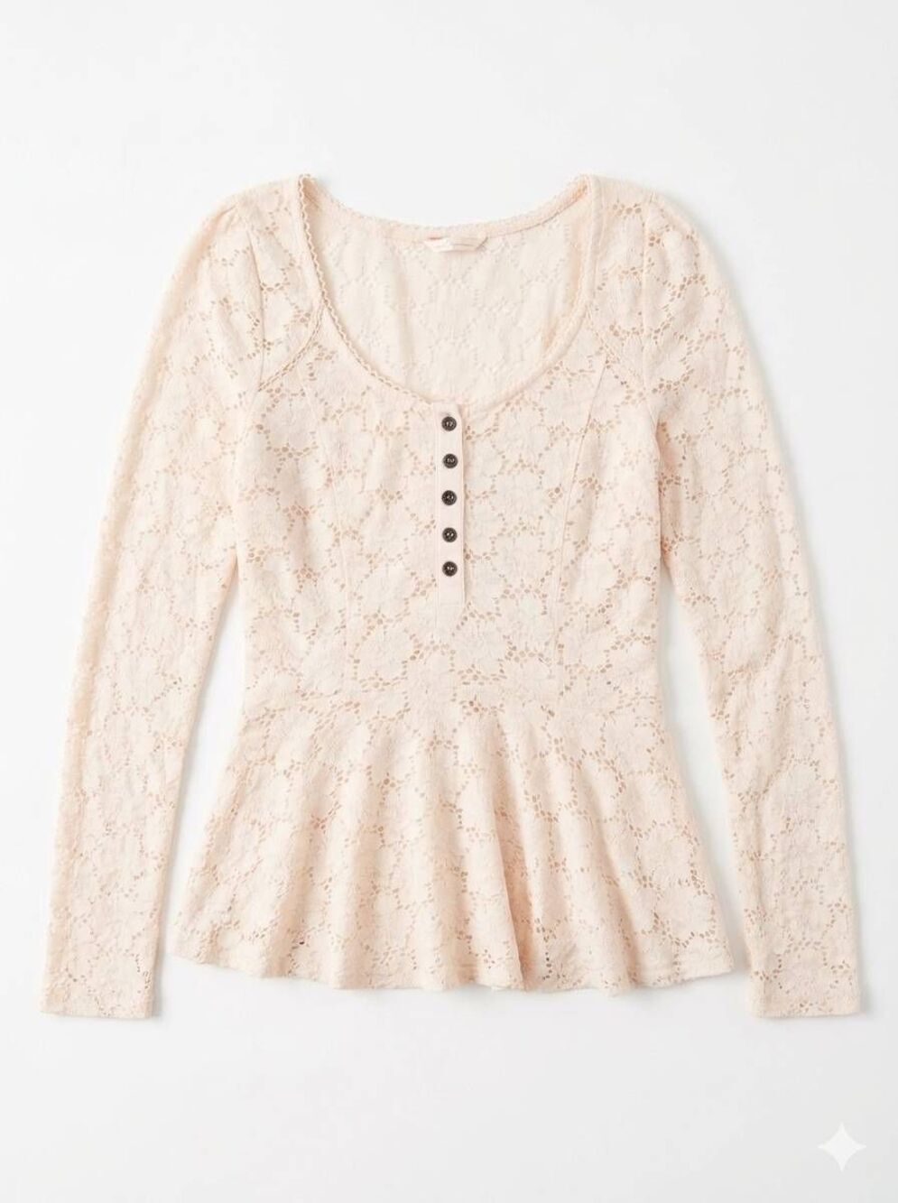 🔥Free People Cream Lace Peplum Hem Long Sleeve Top Medium